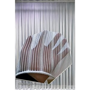 Trent Örme Stripe Tül Perde 1x3 Sık Pile - Kırışmaz Ütü Gerektirmez - Dökümlü Extra Gramajlı 280x180 cm