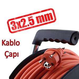 Plastik Makaralı Seyyar Cca Kablo 4 Prizli Monofaze Uzatma Kablosu 3x2.5 Mm Ttr Kablo 50 Metre