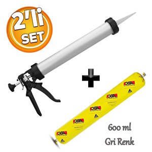 Sosis Pu Silikon Mastik Gri Renk 600 Ml Tabanca Güçlü Yapıştırıcı Sızdırmaz Yalıtım Tabancalı Set
