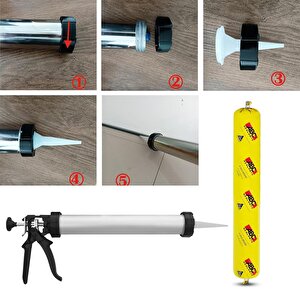 Sosis Pu Silikon Mastik Gri Renk 600 Ml Tabanca Güçlü Yapıştırıcı Sızdırmaz Yalıtım Tabancalı Set