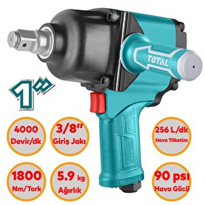 Total 1800 N.m Havalı Darbeli Somun Sıkma Tat41112 Sökme Tabanca 1" Araba Teker Lastik Civata Bijon