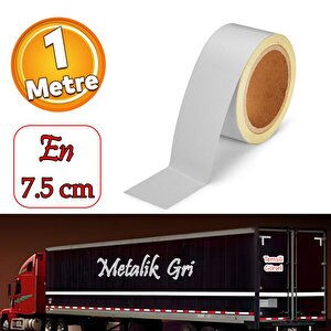 Düz Desensiz En 7.5 Cm 1 Mt İkaz Bandı Reflektif Metalize Gri Renk Gece Parlayan Reflektörlü Bant