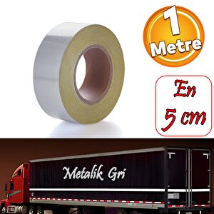 Düz Desensiz Metalize Gri Renk Reflektörlü Bant Gece Parlayan En 5 Cm 1 Mt İkaz Bandı Reflektif