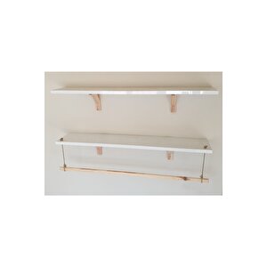 2'li Halatlı Askılı Ahşap Beyaz Dekoratif Duvar Rafı 90x 20 Cm