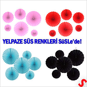 Kağıt Yelpaze Süs, 6 Adetli Set, Kırmızı