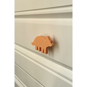 Turuncu Dino 6 Dolap Kulpu - Çocuk Odası, Mutfak Ve Banyo İçin Modern Ve Sevimli Mobilya Kulp