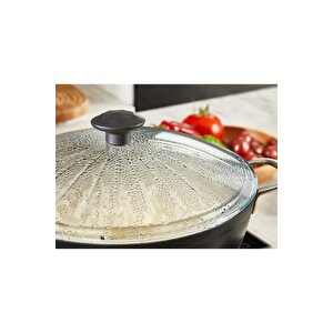 Borcam Kapak Isıya Dayanıklı Tava Tencere Ve Sahan Uyumlu Tepelikli Şık Desenli 24 Cm Kapak