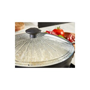 Borcam Kapak Isıya Dayanıklı Tava Tencere Ve Sahan Uyumlu Tepelikli Şık Desenli 24 Cm Kapak