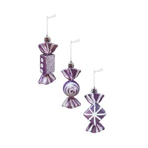 Yılbaşı Ağaç Süsleri Şeker Figürlü Asılabilir Dekoratif Süs Lila 9 Cm 3'lü