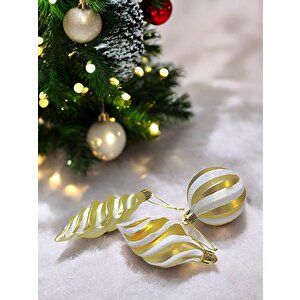 Yılbaşı Ağaç Süsleri Burgulu Karışık Paket Asılabilir Dekoratif Süs Gold 6 Cm 3'lü