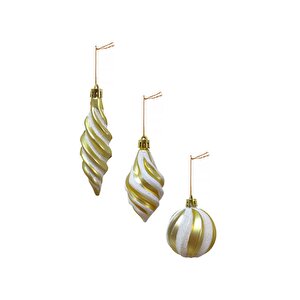 Yılbaşı Ağaç Süsleri Burgulu Karışık Paket Asılabilir Dekoratif Süs Gold 6 Cm 3'lü