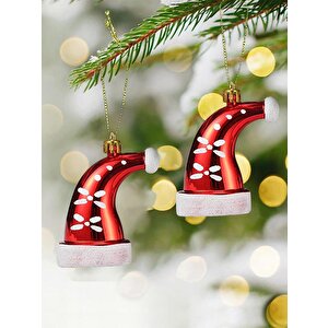 Yılbaşı Ağacı Süsleri Noel Baba Şapka Figürlü Asılabilir Ağaç Süsü Kırmızı 2'li