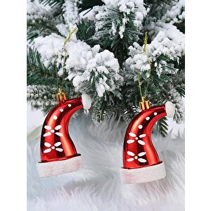 Yılbaşı Ağacı Süsleri Noel Baba Şapka Figürlü Asılabilir Ağaç Süsü Kırmızı 2'li