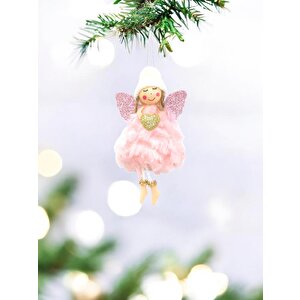 Yılbaşı Ağaç Süsü Peri Kızı Asılabilir Dekoratif Süs Pembe 16 Cm