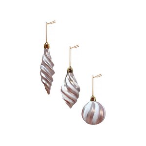 Yılbaşı Ağaç Süsleri Burgulu Karışık Paket Asılabilir Dekoratif Süs Soft Pembe 6 Cm 3'lü