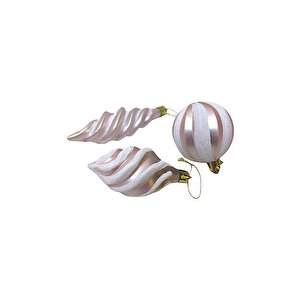 Yılbaşı Ağaç Süsleri Burgulu Karışık Paket Asılabilir Dekoratif Süs Soft Pembe 6 Cm 3'lü