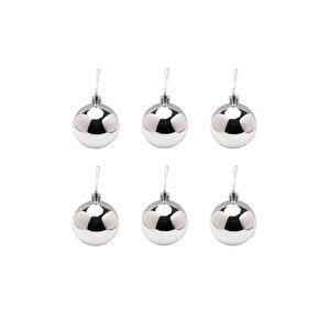 Yılbaşı Topu Kutulu Çam Ağacı Süsü Gümüş Renk 4 Cm 6'lı