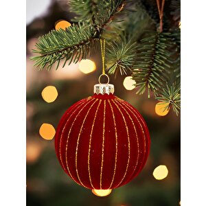 Yılbaşı Topları Altın Simli Kadife Yılbaşı Ağacı Süsü Bordo 12 Cm 4'lü