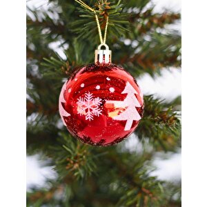 Yılbaşı Topları Çam Ağacı Desenli Çam Ağacı Süsleri Kırmızı 6 Cm 6'lı