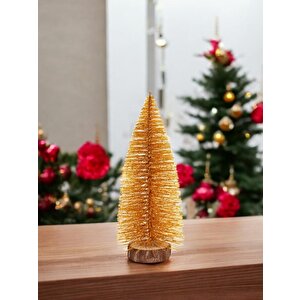 Mini Yılbaşı Ağacı Dekoratif Simli Çam Ağacı Altın 20 Cm