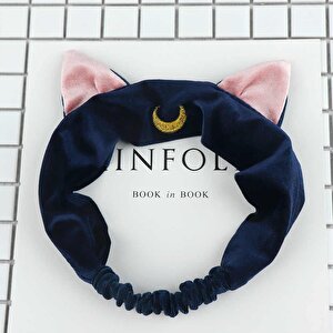 Sailor Moon Kedi Kulaklı Lacivert Saç Bandı Bandana Makyaj Bandı Yüz Yıkama Elastik Kadife Saç Aksesuarları Lacivert