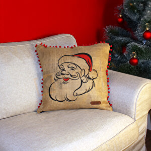 Püsküllü Jüt Kirlent Kilifi 50*50 Noel Baba Desen