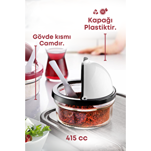 6 Adet Plastik Kapaklı Kaşıklı Cam Şekerlik Tuzluk Biberlik Baharatlık Seti- Baharat Takımı