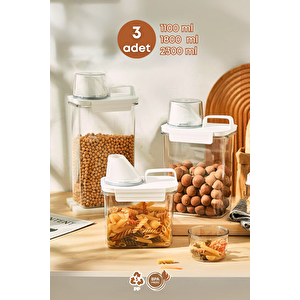 3 Lü Sızdırmaz Depolama Erzak Bakliyat Saklama Kabı-çay Kahve Saklama Kutusu-1100 Ml 1800 Ml 2300 Ml