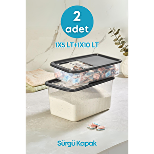 2 Li Sürgülü Kayar Kapaklı Tablet Deterjan Saklama Kutusu-5 Lt 10 Lt Etiket Hediyeli