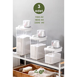 3 Lü Sızdırmaz Depolama Deterjan Saklama Kutusu-deterjan Etiketi Hediyeli 1100 Ml 1800 Ml 2300 Ml