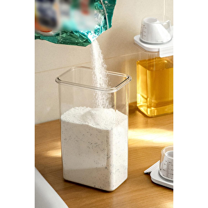 3 Lü Sızdırmaz Depolama Deterjan Saklama Kutusu-deterjan Etiketi Hediyeli 1100 Ml 1800 Ml 2300 Ml