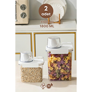 2 Li Sızdırmaz Depolama Erzak Bakliyat Saklama Kabı- Ölçekli Kapak 1100 Ml 1800 Ml Etiket Hediyeli
