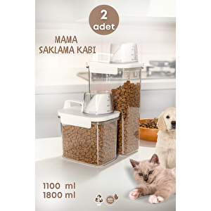 2 Li Sızdırmaz Depolama Kedi Köpek Mama Saklama Kabı- Ölçekli Erzak Depolama 1100 Ml 2300 Ml