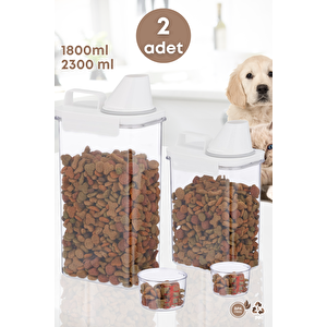 2 Li Sızdırmaz Depolama Kedi Köpek Mama Saklama Kabı- Ölçekli Erzak Depolama 1800 Ml 2300 Ml