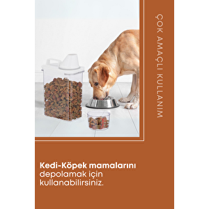 2 Li Sızdırmaz Depolama Kedi Köpek Mama Saklama Kabı- Ölçekli Erzak Depolama 1800 Ml 2300 Ml
