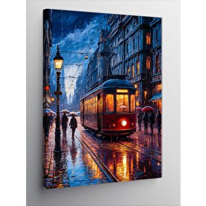 Kanvas Tablo Tramvay Ve Şemsiyeli İnsanlar 50x70 cm
