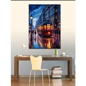 Kanvas Tablo Tramvay Ve Şemsiyeli İnsanlar 50x70 cm