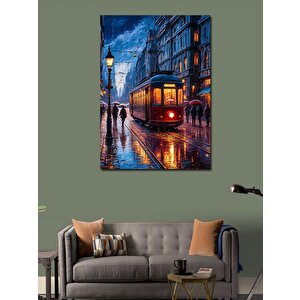 Kanvas Tablo Tramvay Ve Şemsiyeli İnsanlar 50x70 cm