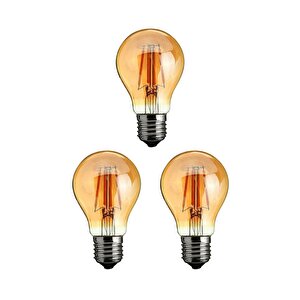 3 Adet Rustik 4w A60 Led Filament Ampul Bal Cam E27 Sarı Işık Dekoratif Vintage Aydınlatma