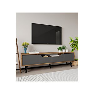 Roma Ahşap Ayaklı Tv Ünitesi Tv Sehpası Ceviz-antrasit