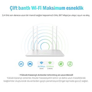 Cudy Wr1200 Dual 2.4/5ghz 4x5dbi Anten 1200mbps 5 Port Wi-fi Router Ac1200 Serisi