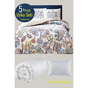 Soyut Temalı Baskı 100% Pamuk Tek Kişilik 5 Parça Uyku Seti Kişiselleştirilmiş Hediye Ürün Kırmızı Çiçekli