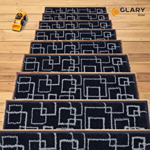 Glary Home Gh40a-gryb-gry3 Kare Desenli Kaydırmaz Tabanlı 3'lü Merdiven Halısı - Gri/siyah