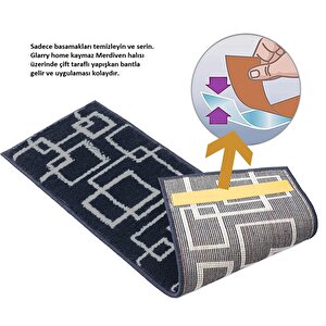 Glary Home Gh40a-gryb-gry3 Kare Desenli Kaydırmaz Tabanlı 3'lü Merdiven Halısı - Gri/siyah