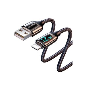 Usams Us-sj543 Dijital Göstergeli,Çipli,Örgülü, 1.2m 2.4a Lightning Iphone Şarj Ve Data Kablosu