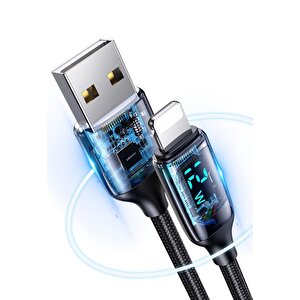 Usams Us-sj543 Dijital Göstergeli,Çipli,Örgülü, 1.2m 2.4a Lightning Iphone Şarj Ve Data Kablosu