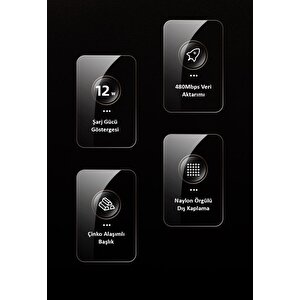 Usams Us-sj543 Dijital Göstergeli,Çipli,Örgülü, 1.2m 2.4a Lightning Iphone Şarj Ve Data Kablosu