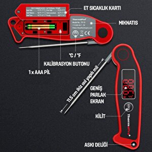 Thermopro Tp19 Su Geçirmez Katlanabilir Gıda Pişirme Termometresi