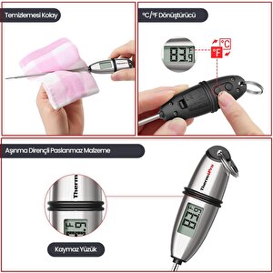 Thermopro Tp02s Lcd Ekranlı Daldırma Saplama Çelik Gövdeli Gıda Pişirme Termometresi