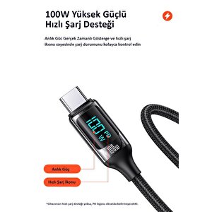 Usams Us-sj546 Dijital Göstergeli Çipli, Örgülü, 1.2m  Pd 100w Type-c Hızlı Şarj Ve Data Kablosu